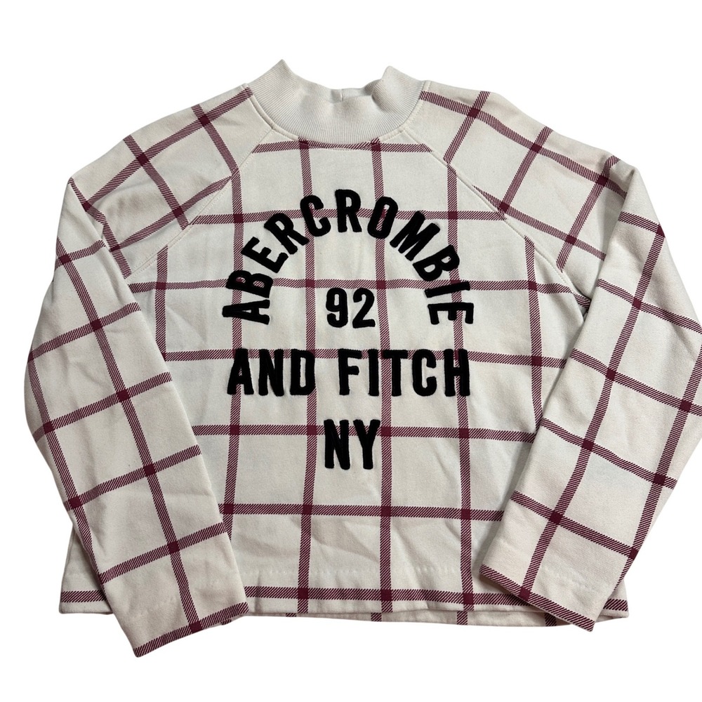 Abercrombie & Fitch Cream Plaid Mockneck Sweatshirt‎ And Fitch NY womens Medium